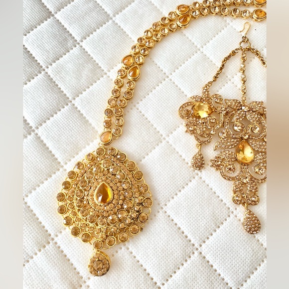 Indian Pakistani Desi Wedding Bridal Party Artificial Gold Full Jewellery Set - Picture 7 of 7